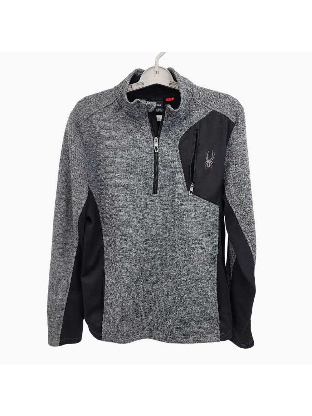 Spyder Mens Medium Gray Logo Quarter Zip Knit Sweater Lightweight Pullover